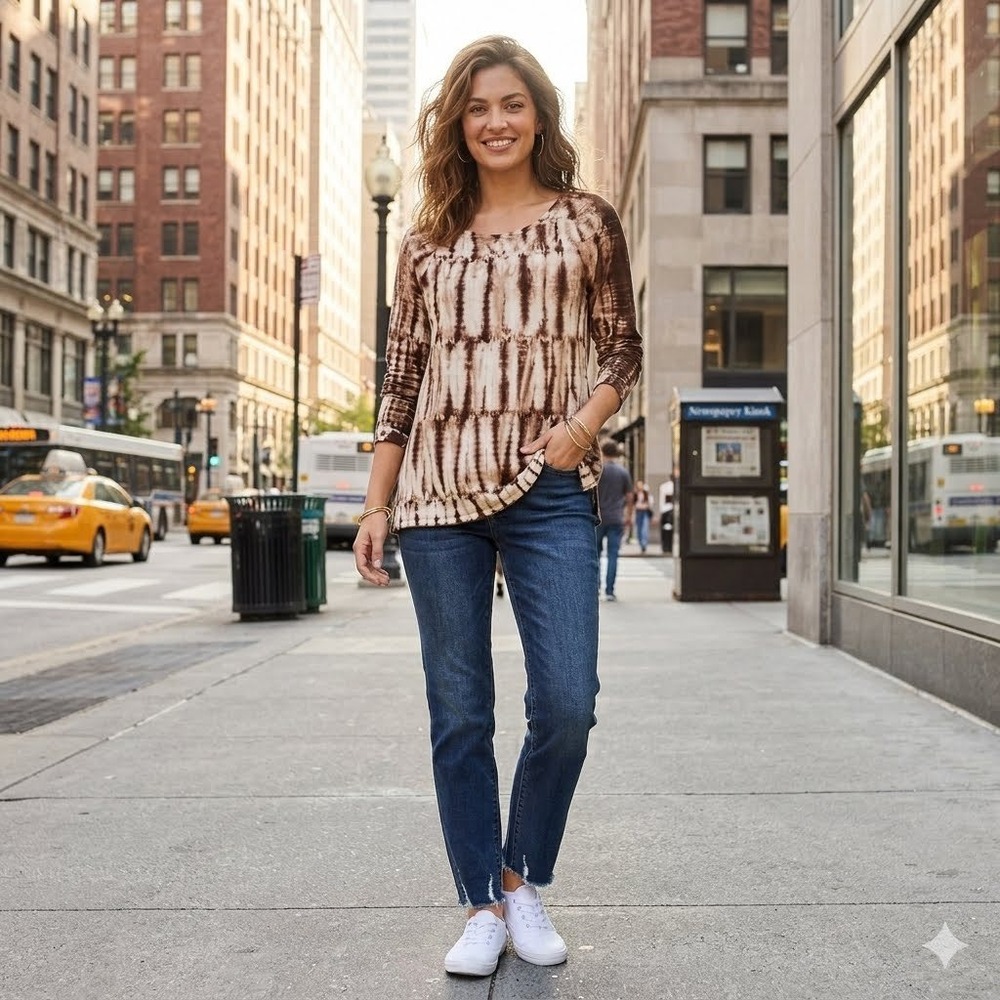 Pure Jill J. Jill Tie-Dye Cocoa Brown and Beige Long Sleeve T Shirt Tunic  Lg P
